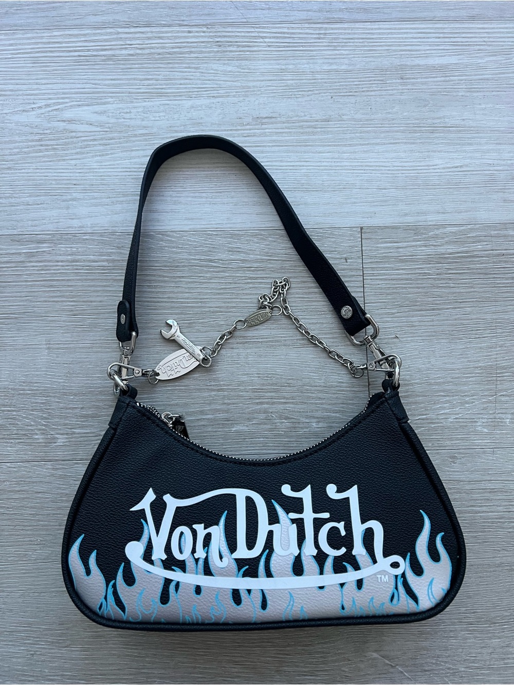 Von Dutch Black Flame Shoulder Bag Y2K SOLD OUT $99 Retail